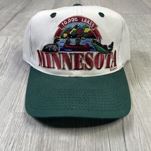 Vtg NEW Minnesota 10,000 Lakes Land Strapback Cap Hat 90s White Captain Trave